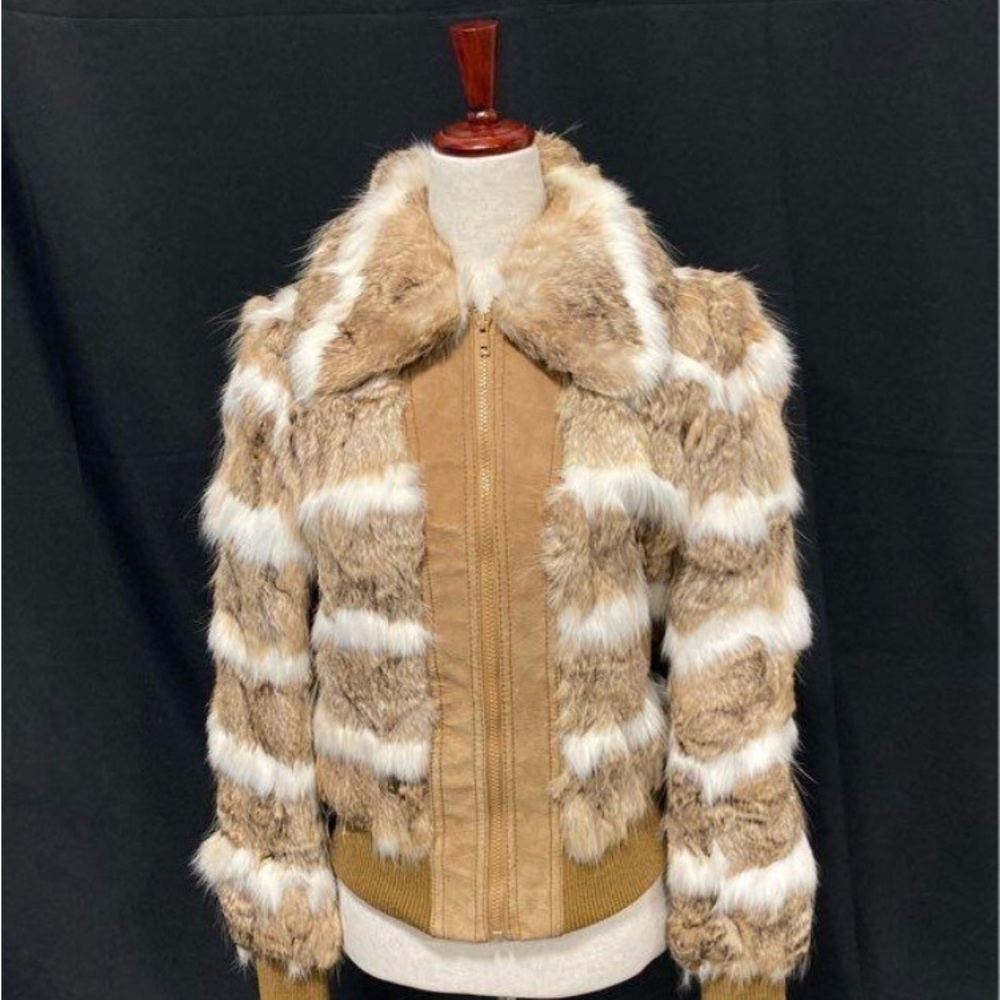 Authentic Two-Tone Rabbit Fur Jacket Size Small - image 1